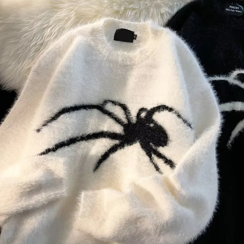 Men's loose fit long sleeve pullover sweater in black deer plush polyester fabric for autumn casual wear
