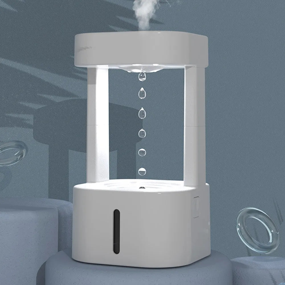 Creative anti-gravity water drop humidifier with optical water droplet illusion and colour lighting