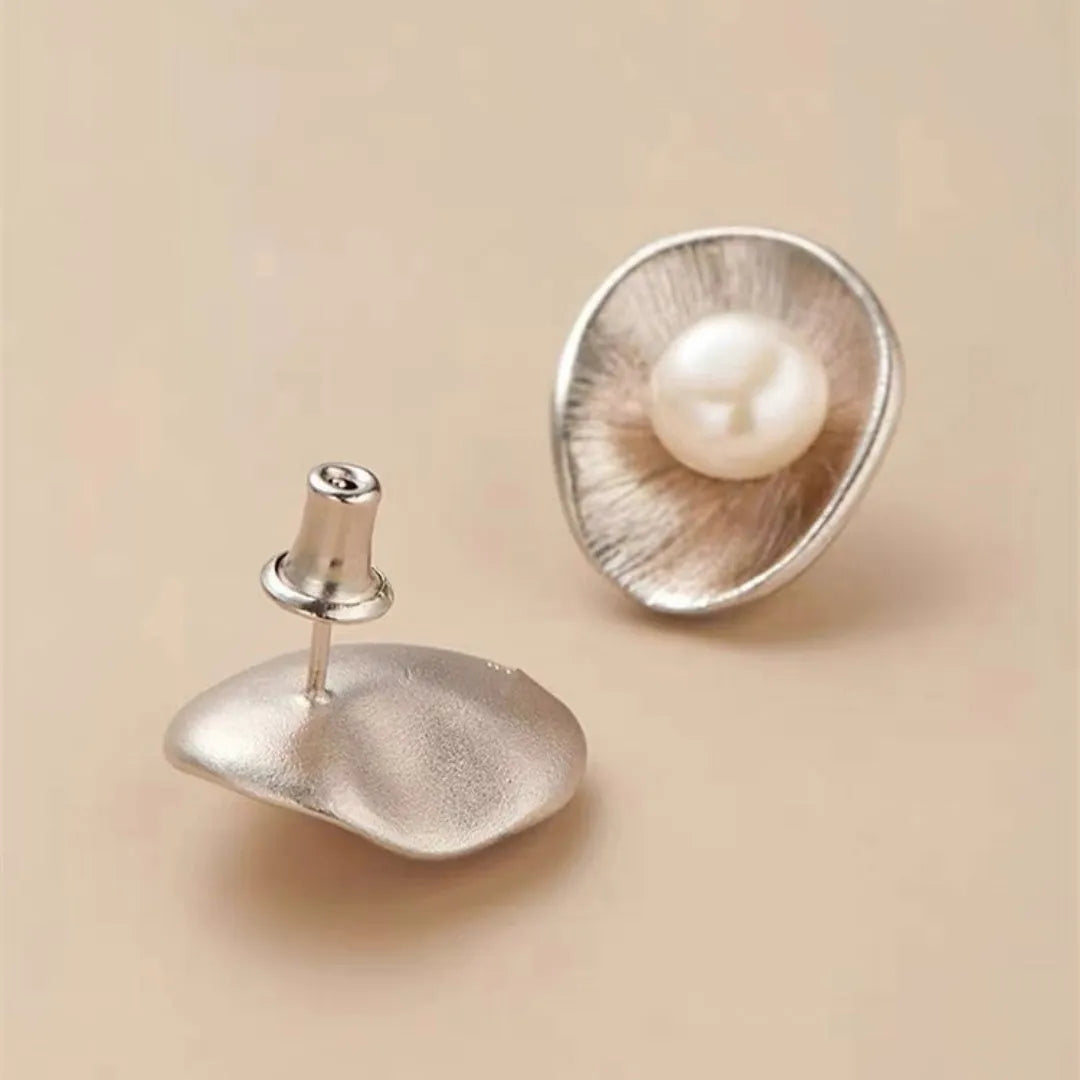 Pearl sterling silver geometric needle earrings for women with electroplated finish