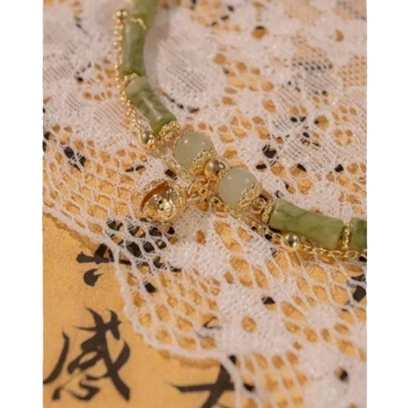 Women's natural Hetian jade bamboo bracelet geometric shape manual processing 15+3 cm size