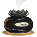 Pure black lotus shaped ultrasonic humidifier with USB connection and ceramic plastic construction