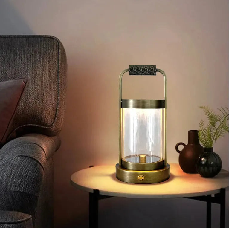 Antique Brass alloy desk lamp with 2W LED, 3000K light, 5200mAh battery, Type-C charging and three-step switch