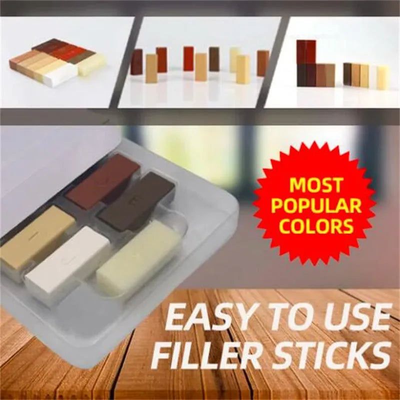 Floor repair suit tool set with handle tools and coloured wax sticks for tile repair