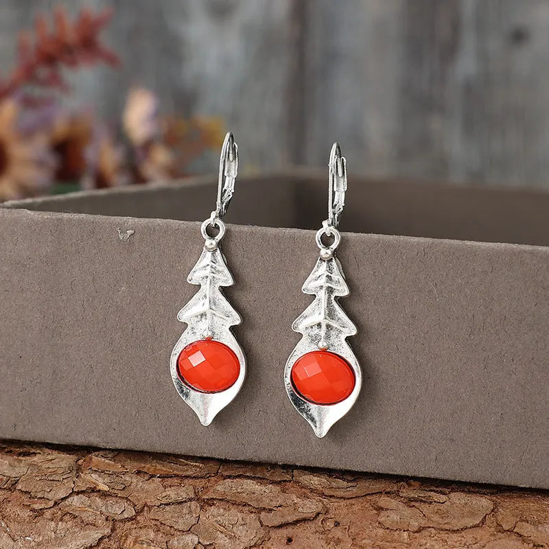 Fashion bohemian triangle inlaid ruby vintage earrings for women