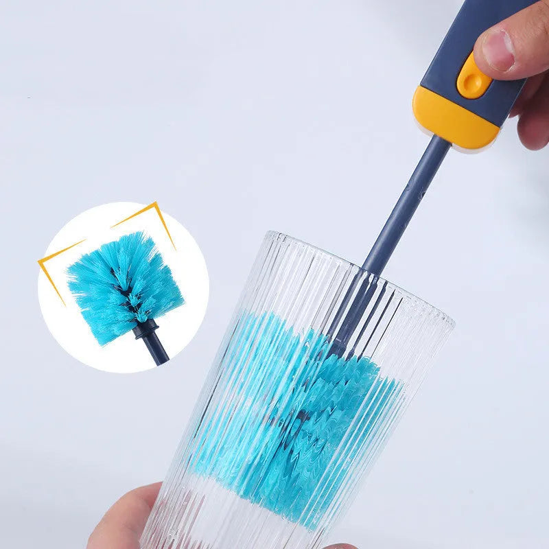 Blue and grey 4-in-1 bottle gap cleaner brush with U-shaped silicone head and multiple cleaning attachments