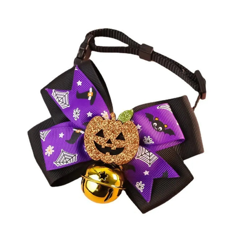 Polyester pumpkin bow tie with bell decoration for cats and dogs in orange colour