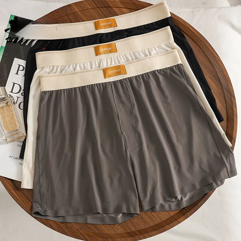Men's solid colour ice silk underwear with loose fit and mid-waist design in multiple colour options