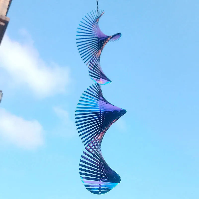Rotating metal wind runner garden decoration outdoor pendant silver colourful 12.8x60 cm