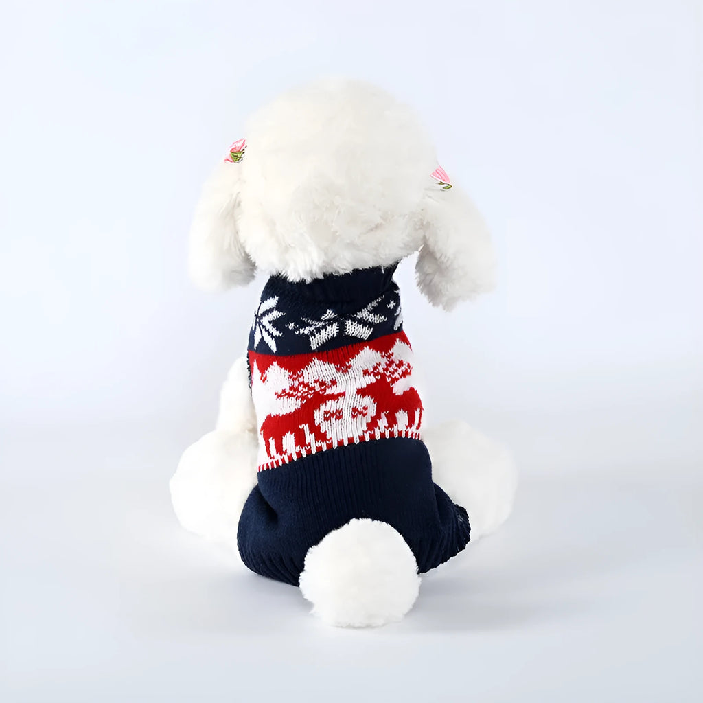 Navy blue knitted Christmas sweater for dogs in acrylic fabric with personalised festive design
