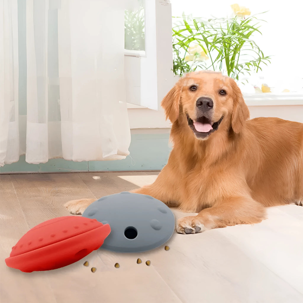 Silicone slow feeder frisbee for pets, small size 120x120x55mm, available in six colours including sky blue and taro purple