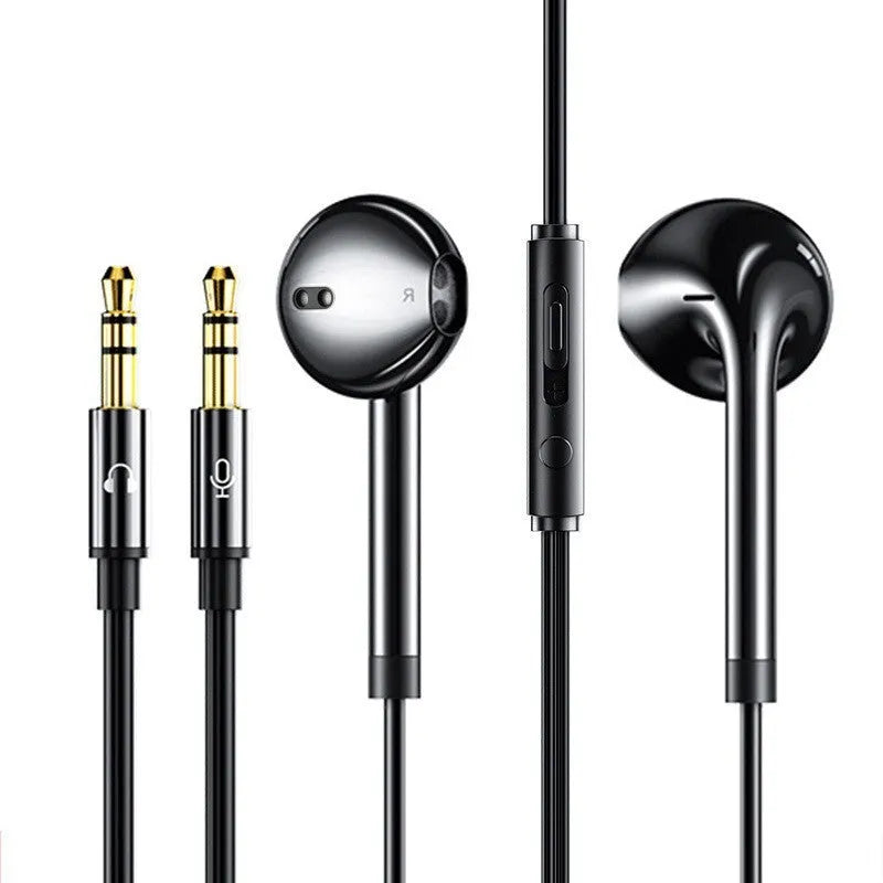 Black wired over-ear headphones with 3m cable, 3.5mm plug and built-in microphone, PC earmuffs