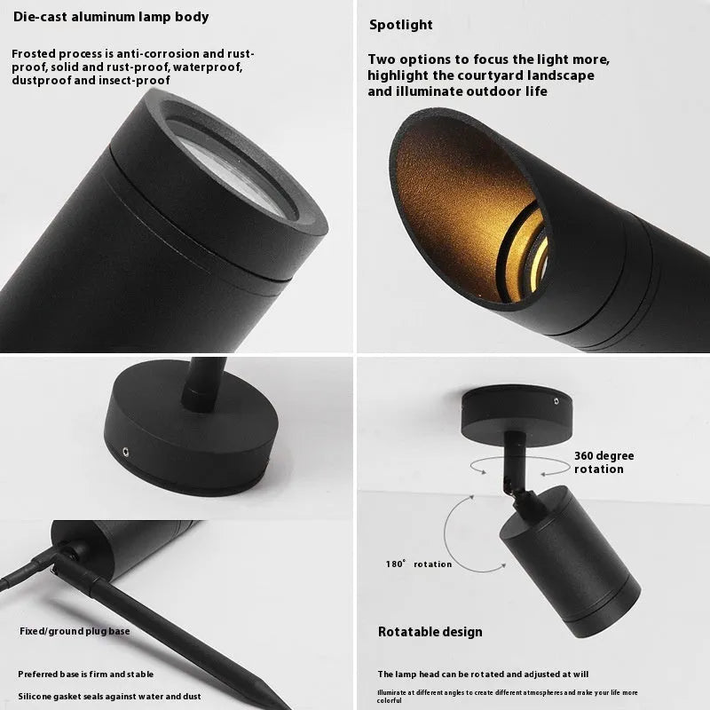 Aluminium ground lamp with stake for outdoor garden lighting