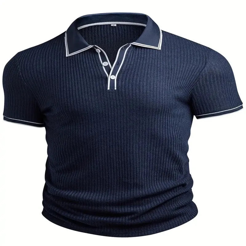 Men's loose fit striped polo shirt in chemical fibre blend fabric, six colour options