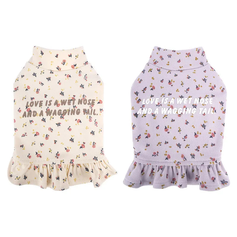 Light purple floral skirt pet undershirt for small dogs on teddy bear breed