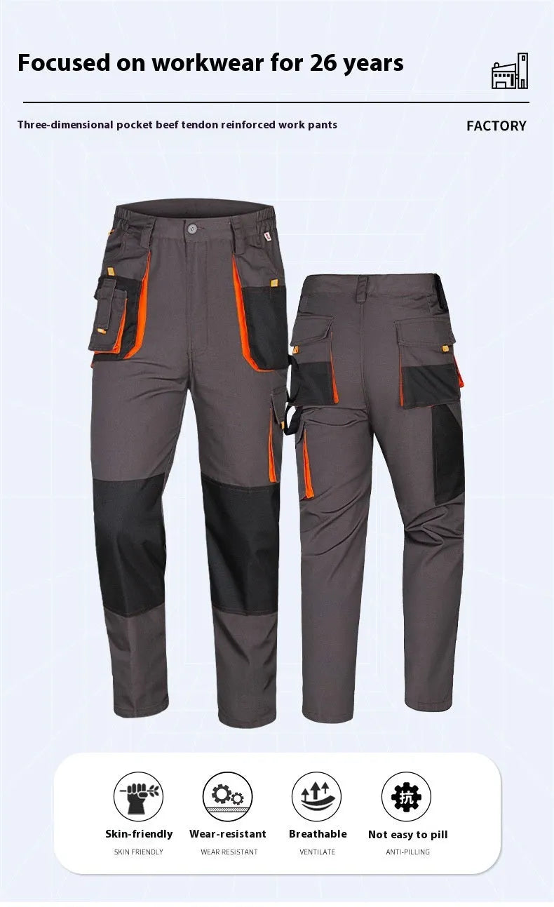 Men's dark grey multi-pocket cargo pants with large pocket, polyester moisture-absorbing fabric, sizes S-5XL