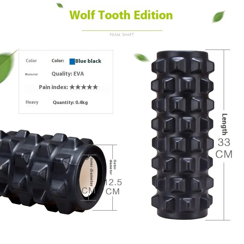 Black six-piece fitness foam massage roller stick, 33 cm long on a white background.