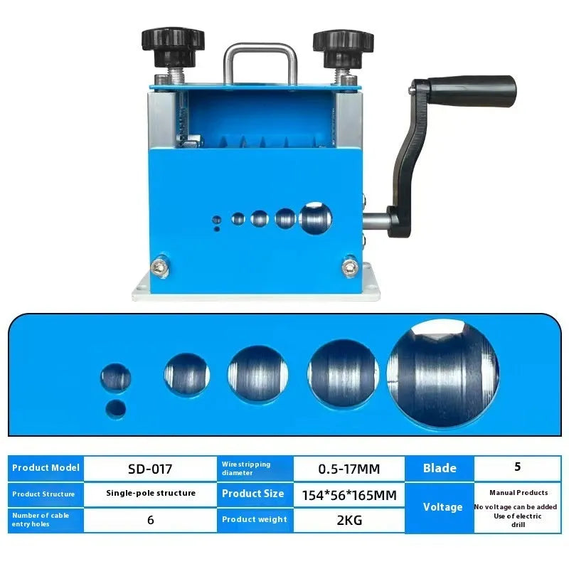 SD-017 manual handheld wire stripping machine shown from the side.