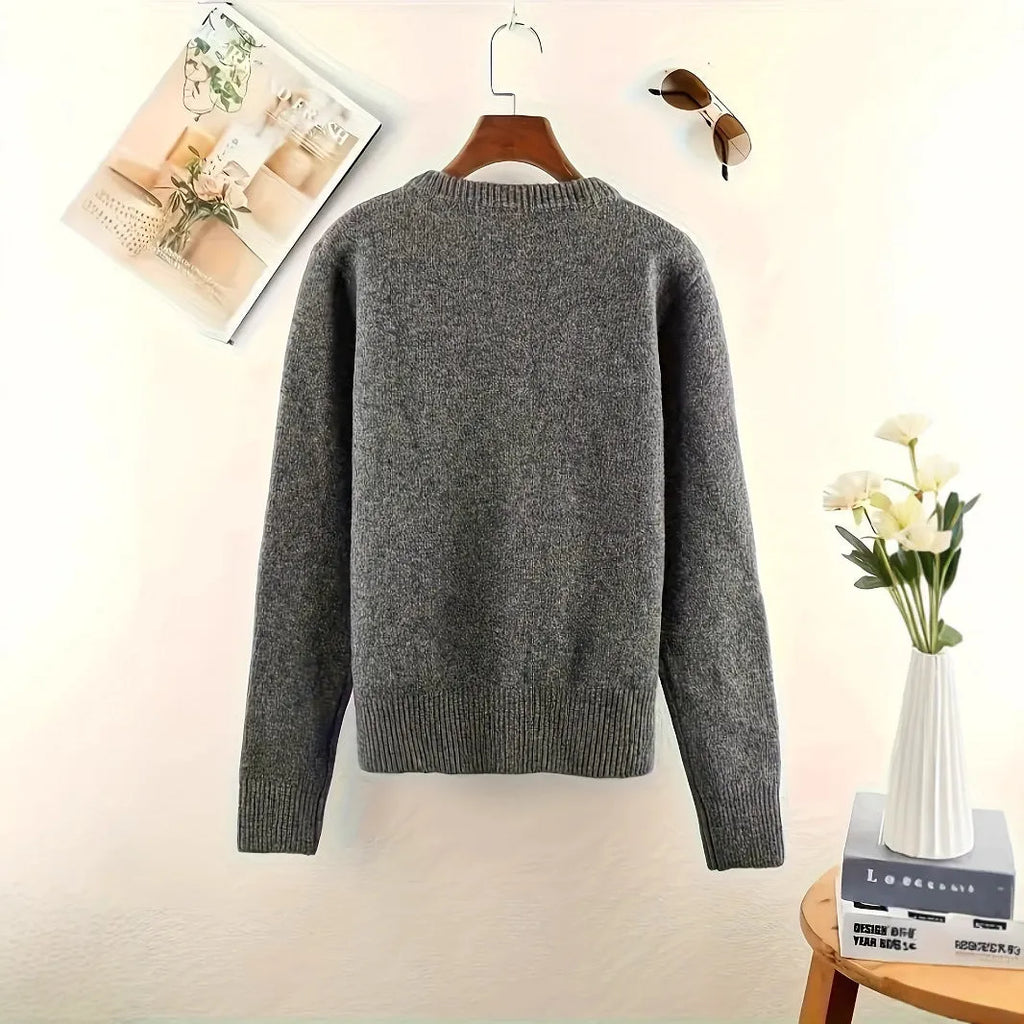 Dark grey women's polyester cardigan with button front and regular sleeves