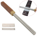 Square guitar fret edge file with four gauge slots 1mm 2mm 3mm 4mm, carbon steel body, diamond grit, wooden handle