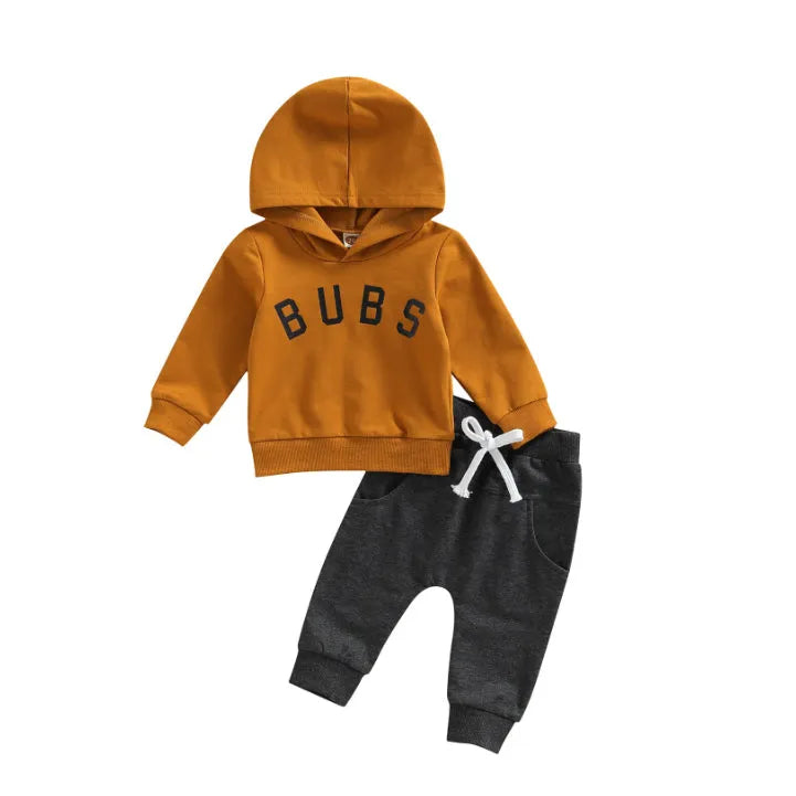 Boys' cotton letter print hoodie and trousers suit in white, long sleeves, pullover style, 70-110cm height