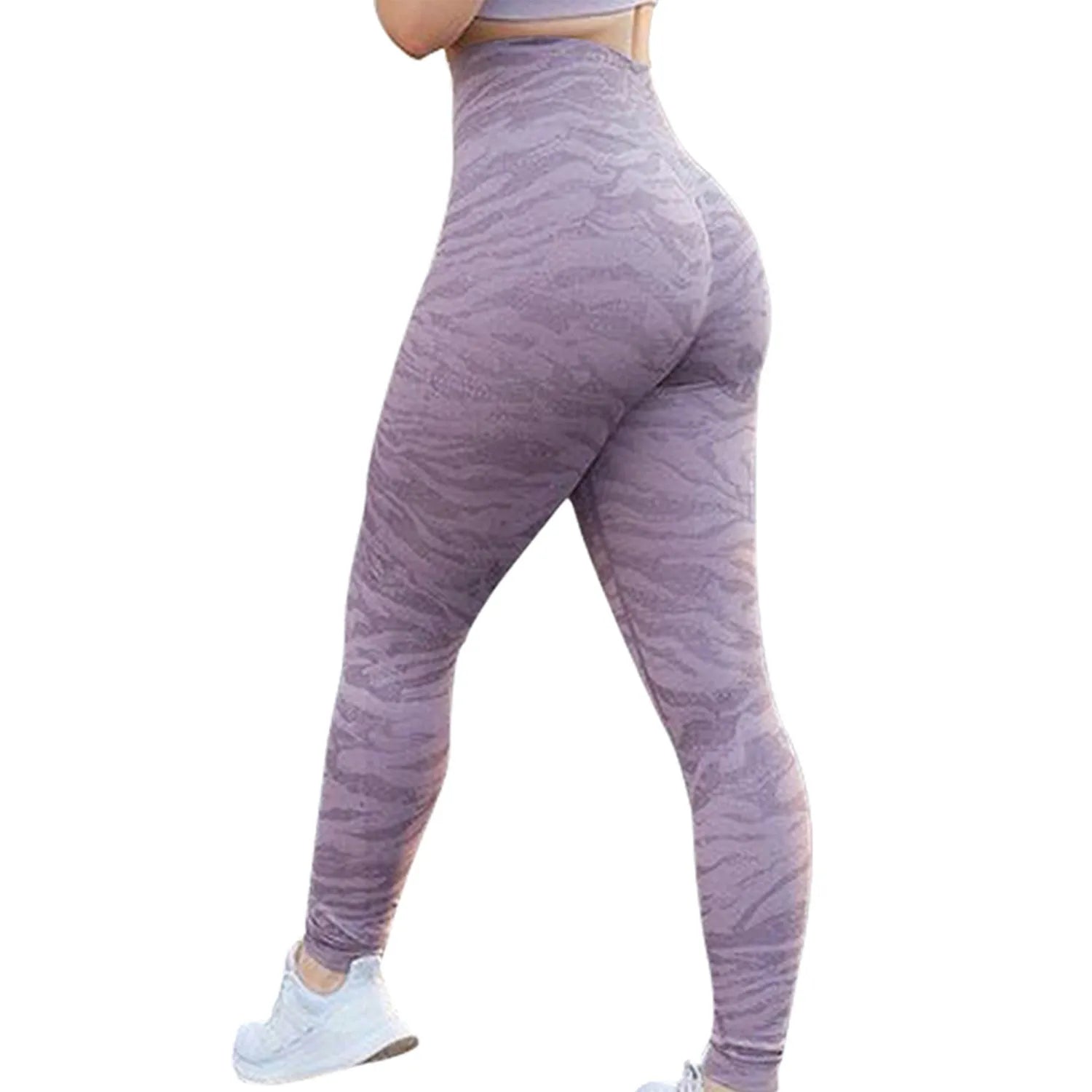 Women's butt lifting leggings in camouflage pattern with high waistband for workouts