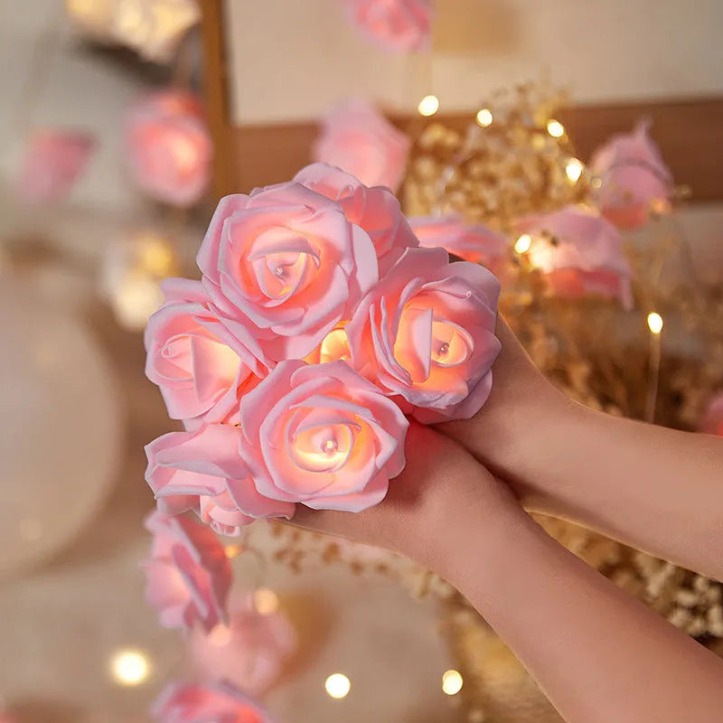 LED rose light string with 10 battery-powered lamps for indoor holiday decoration