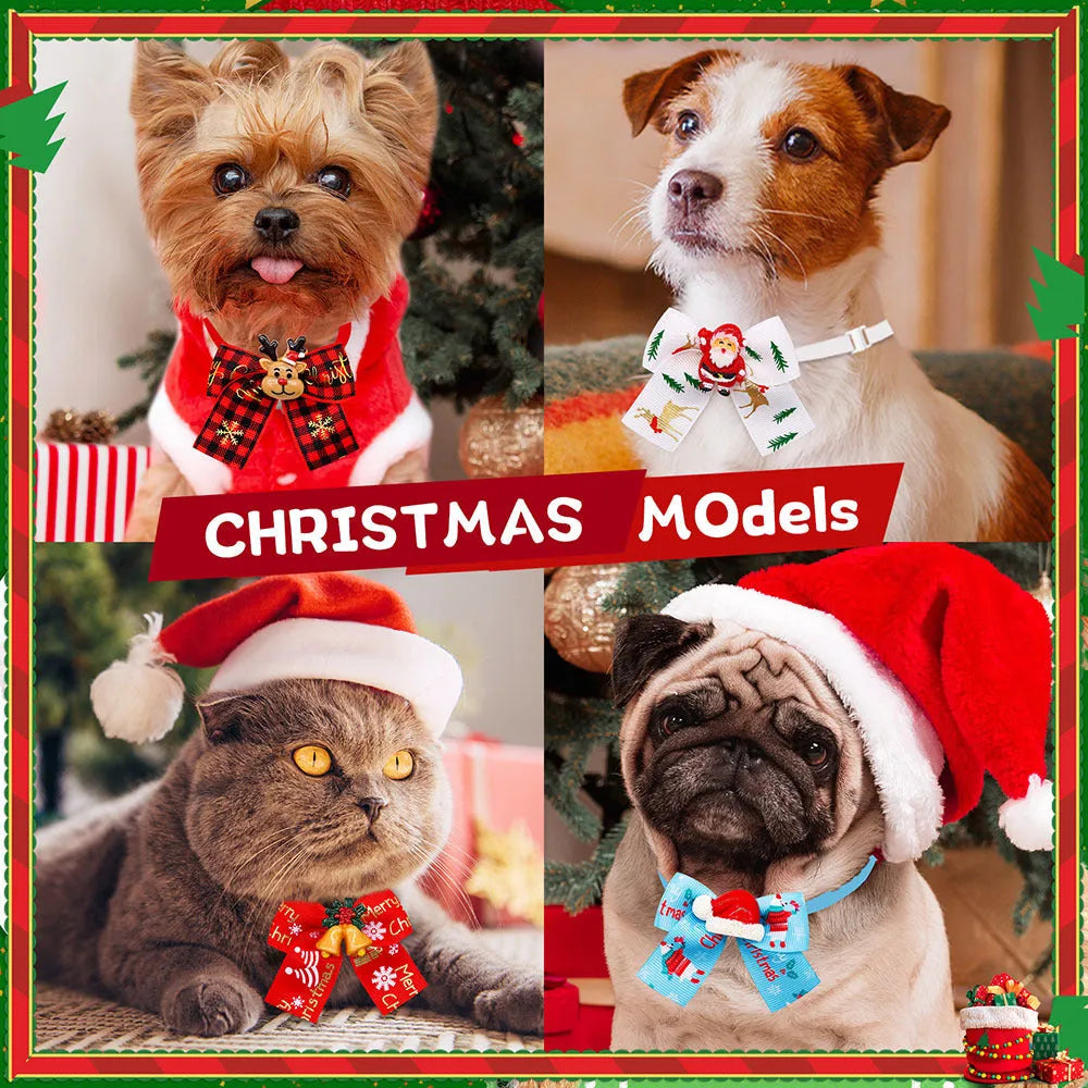 Red and green British style Christmas pet bow tie for dog or cat collar decoration