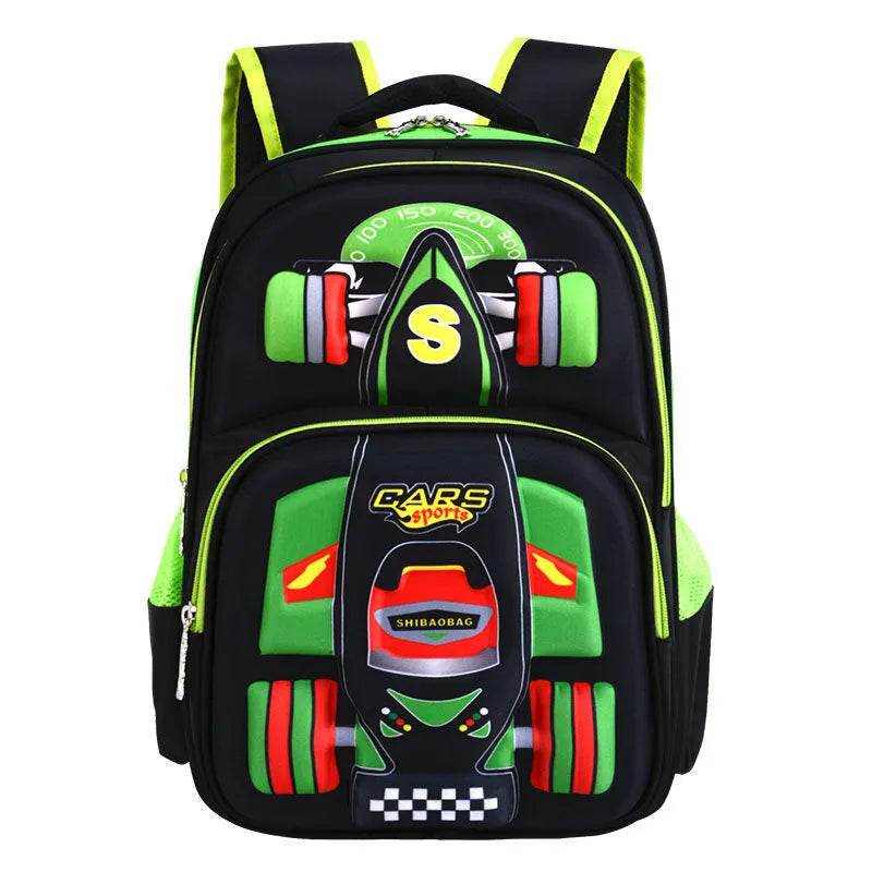 Boys trolley school bag with three dimensional car design, polyester nylon, 43x34x18cm, blue green red