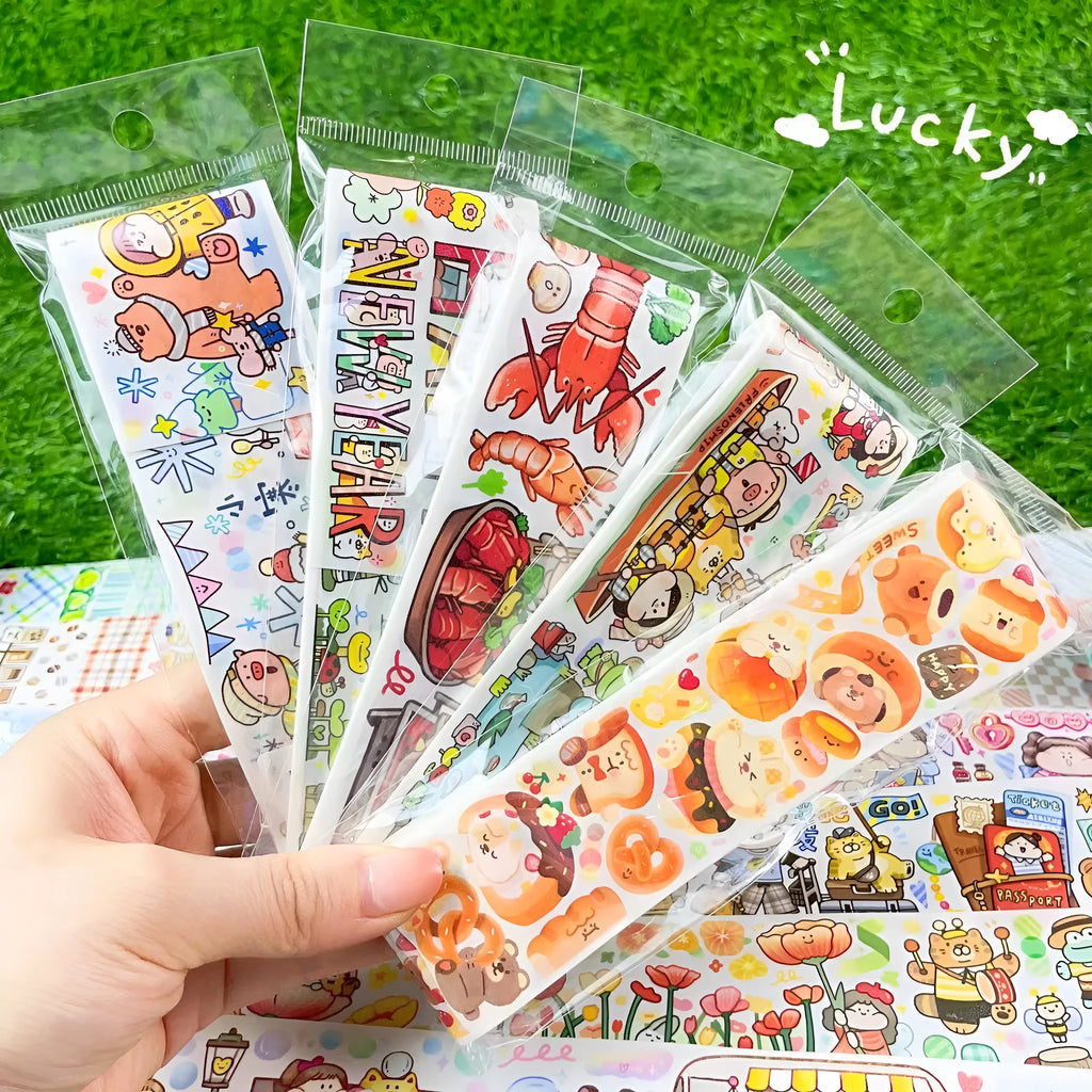 Cute cartoon character decorative sticker for haemorrhoid tape packaging, made from Japanese paper.