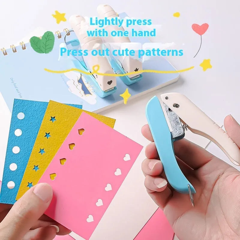 Small manual punching machine for crafts showing love, star, and round shape patterns.