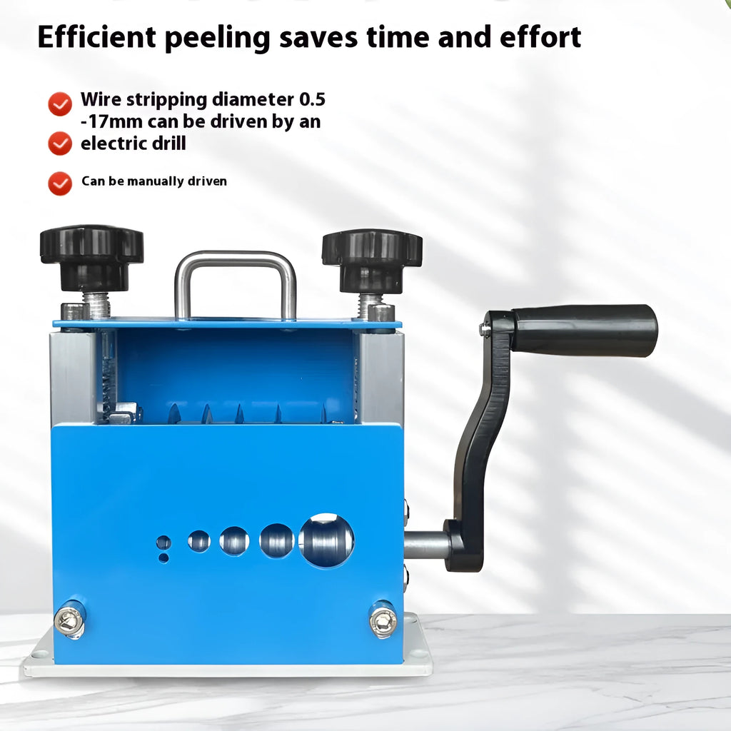 SD-017 manual handheld wire stripping machine shown from the side.