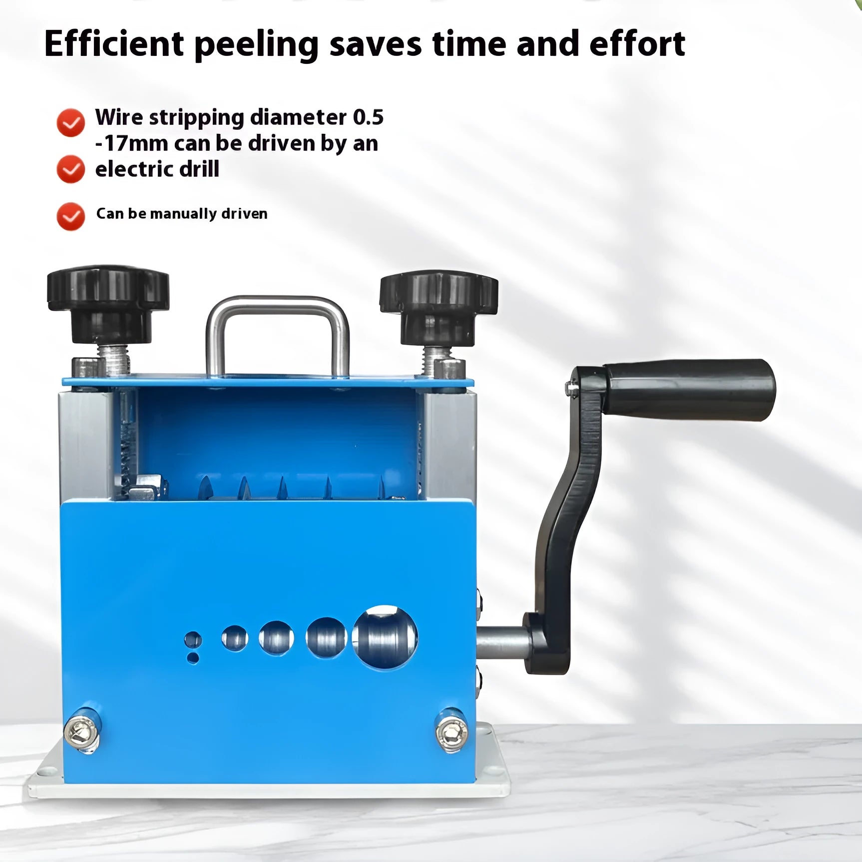 SD-017 manual handheld wire stripping machine shown from the side.