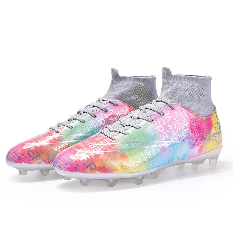 High top TF football boots unisex non-slip rubber outsole sizes 35-47 pink black purple moonlight