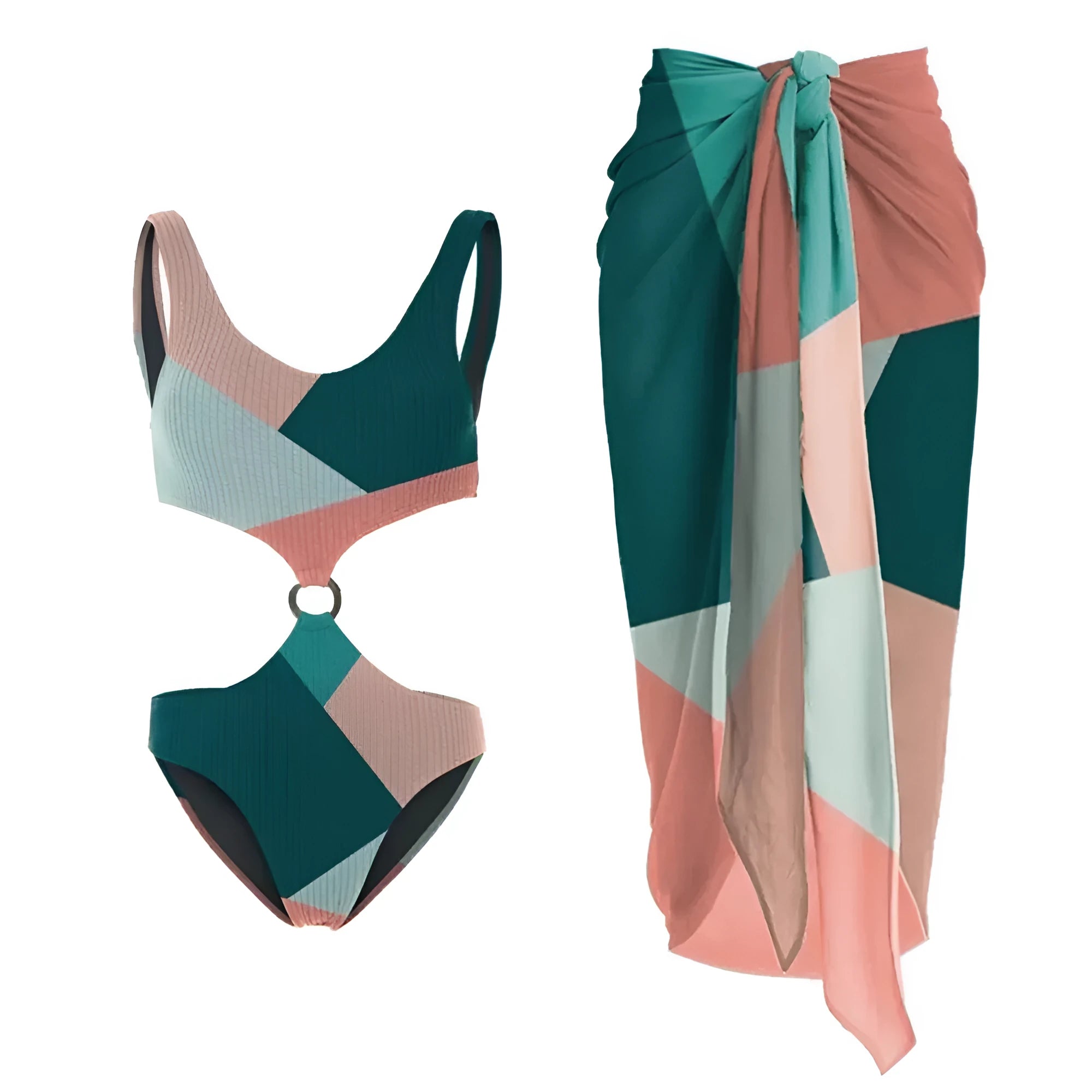 Two-piece bikini set with mesh gauze skirt in colour-matched design for swimming sports