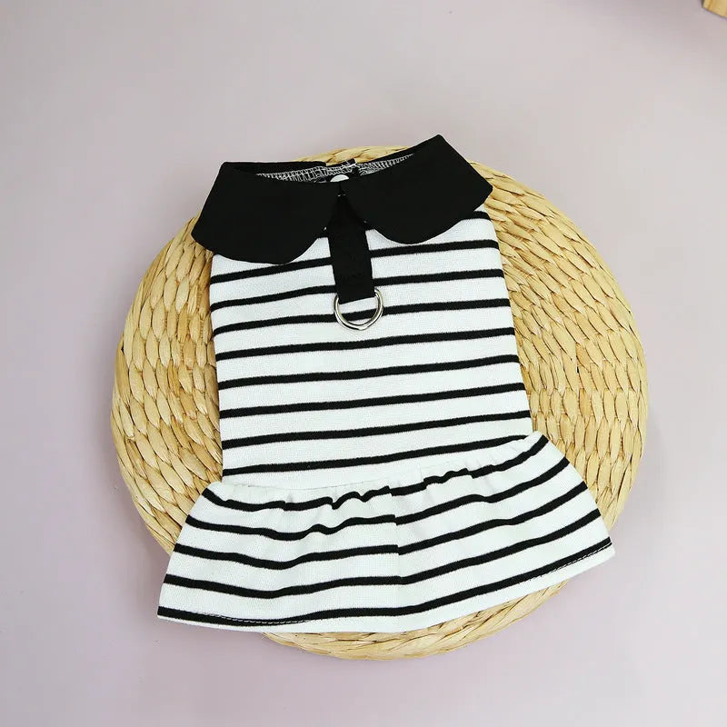 Pet wearing striped cotton T-shirt and skirt summer clothing set