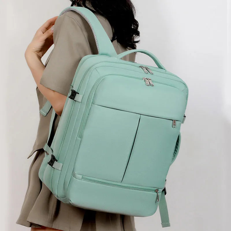 Large waterproof Oxford cloth backpack for business travel with multiple pockets, shown in available colours