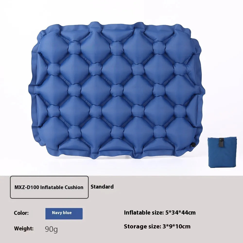 Inflatable camping cushion in black, 44x34x5cm, made from 40D nylon TPU, waterproof travel seat pad.