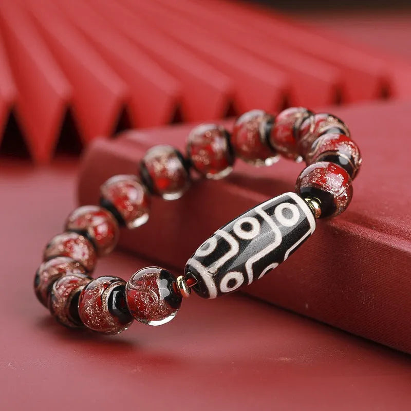 Handmade coloured glaze bracelet with snake pattern and multi-coloured beads in Chinese style