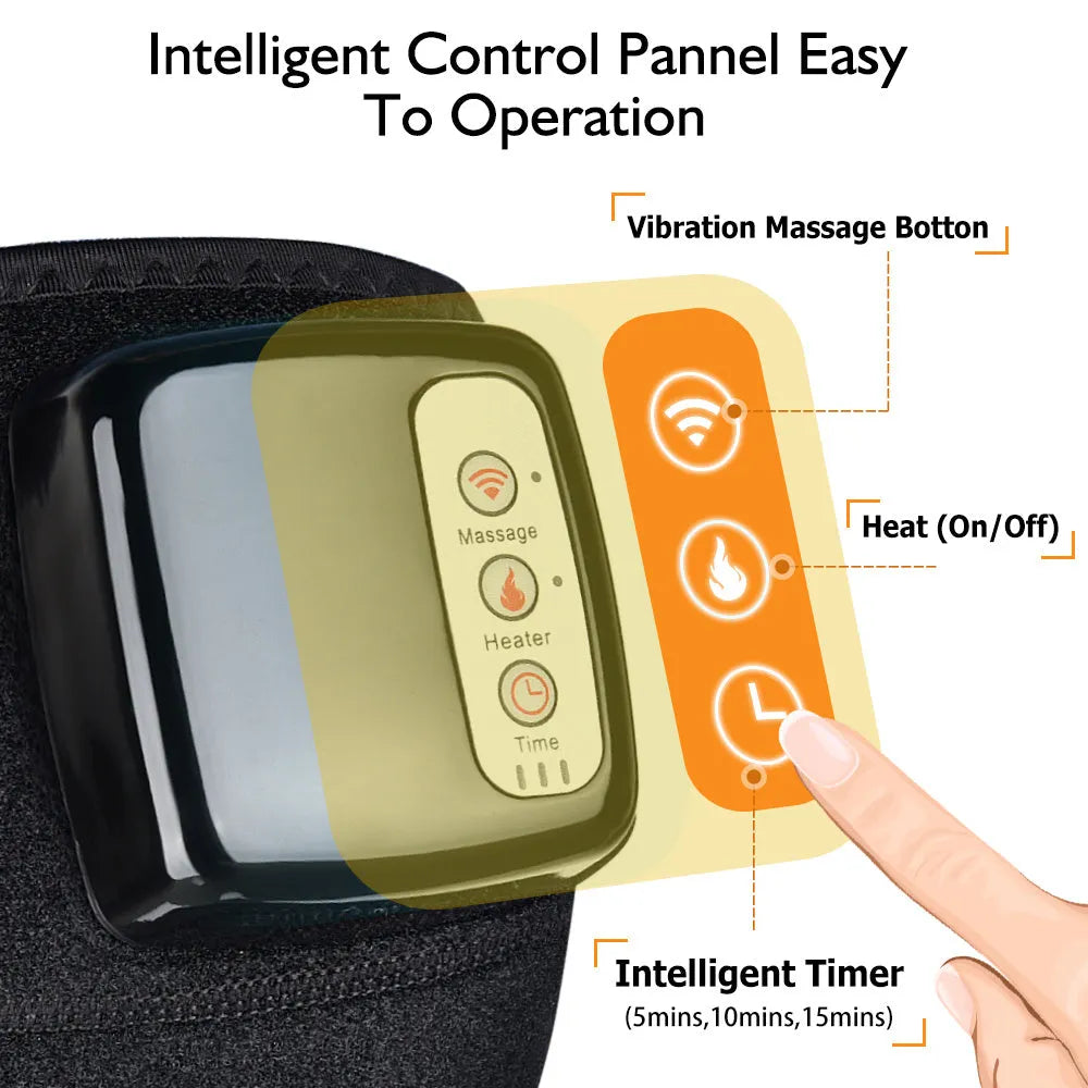 Electric infrared heating knee massager wrap with vibration and rechargeable battery on a knee joint