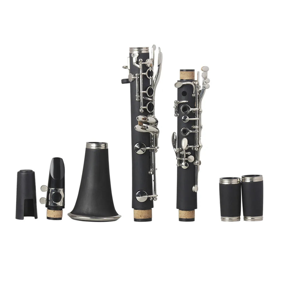 Black bakelite clarinet with nickel-plated keys and included carry bag