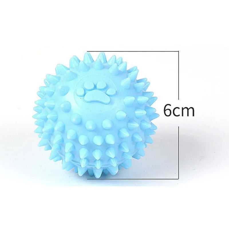 Blue TPR pet chewing ball with footprint texture, 6cm diameter, for dog and cat dental care