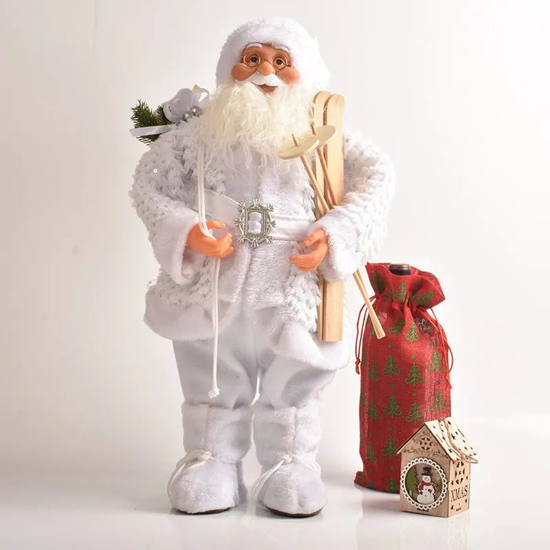 30cm Christmas doll made of plastic and cloth, showing an old man with red sequins, on a shelf
