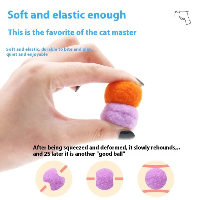 Pet toy electric launcher gun with collection of plush yarn balls for cats and dogs