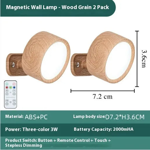 Rechargeable touch night lamp with tricolor light, pack of two, black or wood grain finish, bedside reading