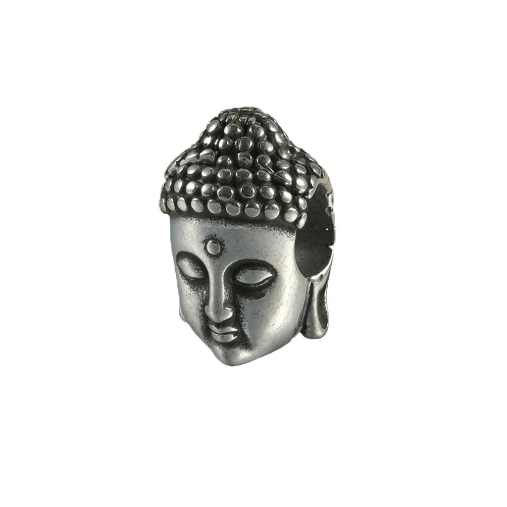 Stainless steel hollow skull and Buddha head earrings in hip hop style.