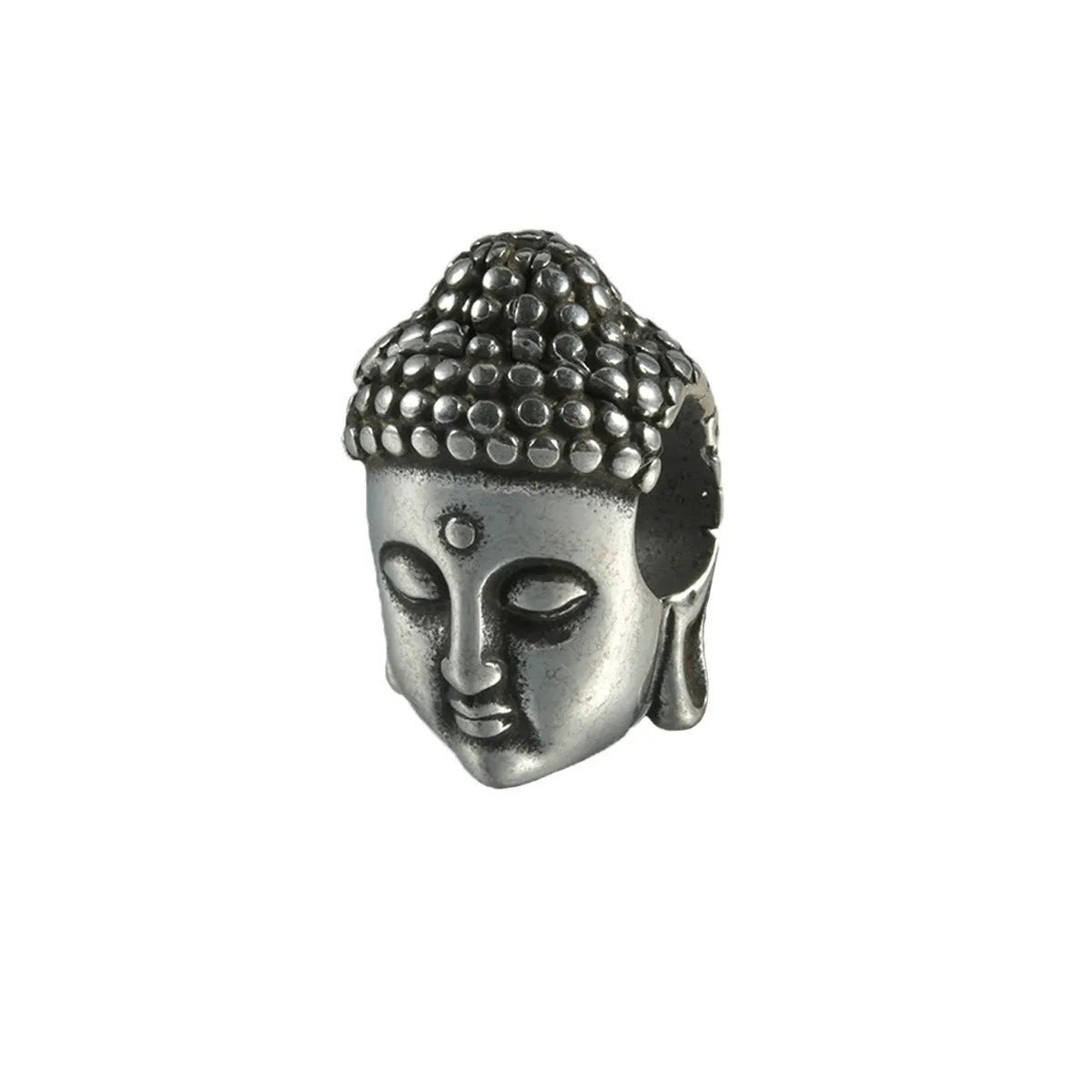 Stainless steel hollow skull and Buddha head earrings in hip hop style.