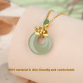 Hetian jade peace buckle necklace with yellow gold electroplated 925 sterling silver O-shaped chain, 41-50cm