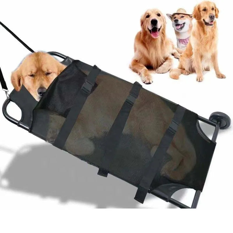 Large black foldable aluminium pet stretcher for emergency dog transport