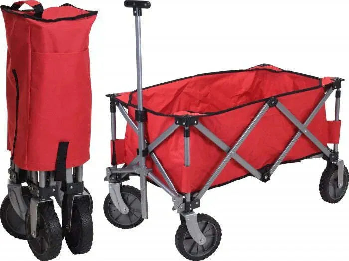 Red four-fold iron outdoor camping trolley with brake and 80kg load capacity