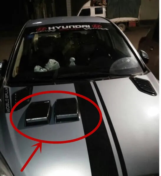 ABS plastic car decoration simulation vent in black, white or silver colours showing dimensions